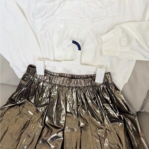 Zara Metallic Pleated A-Line Skirt in Bronze